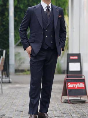 メンズスーツ　クラシック　ダブルベスト　ネイビースーツ　オーダースーツ　東京　渋谷　表参道　成人式　入学式　卒業式